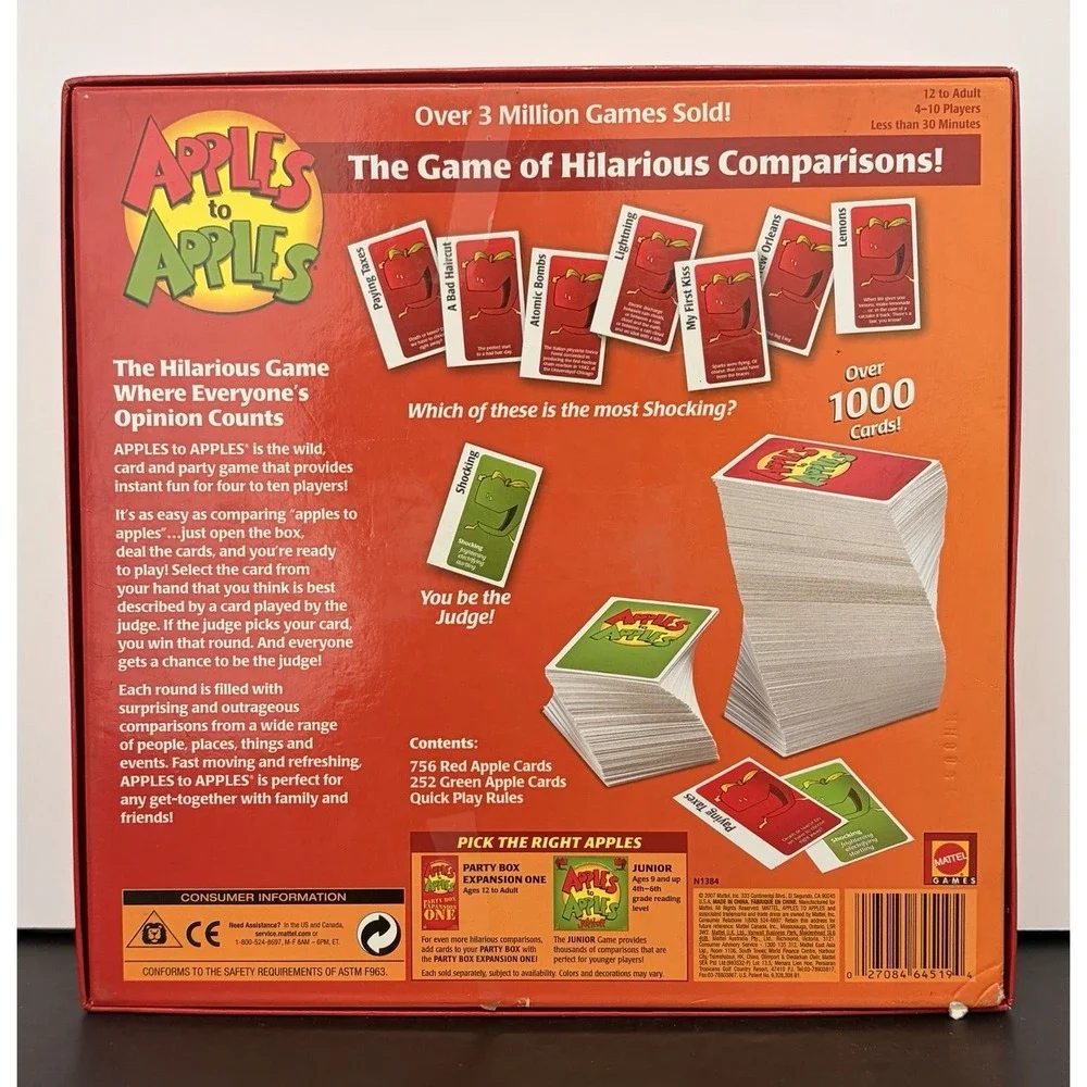 Mattel Apples to Apples Family Party Box The Game of Hilarious Comparisons Cards